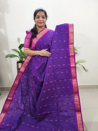 Special Border Grand Pallu Kanchi Cotton Saree - Purple with Blue