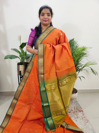 Special Border Grand Pallu Kanchi Cotton Saree - Orange with Green