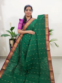 Special Border Grand Pallu Kanchi Cotton Saree - Green with Maroon