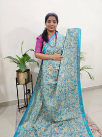 Tussar by Cotton Kalamkari- Grey with Blue