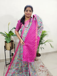 Tussar by Cotton Kalamkari- Grey with Pink