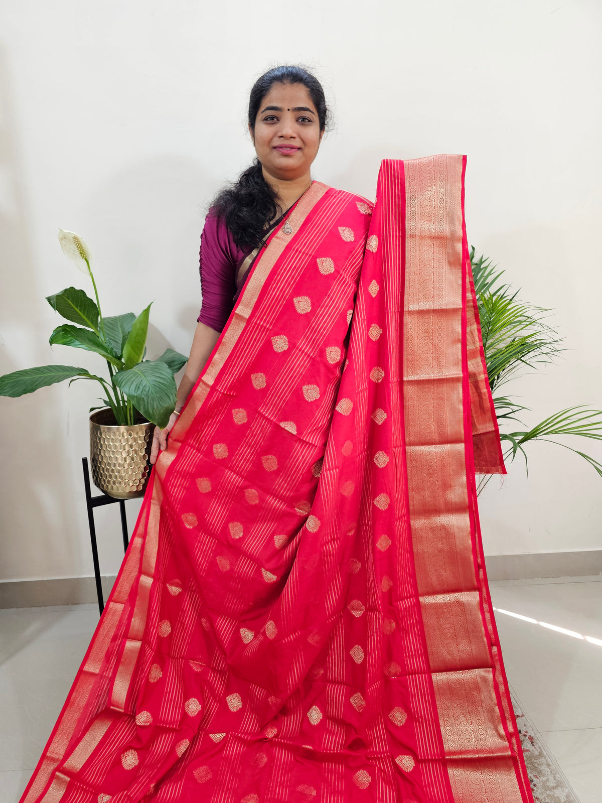 Semi Banarasi Georgette with Zari Woven Saree Border - Red