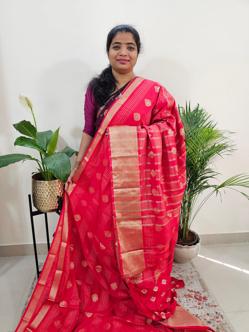 Semi Banarasi Georgette with Zari Woven Saree Border - Red