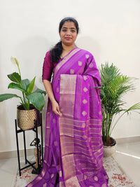 Semi Banarasi Georgette with Zari Woven Saree Border - Purple