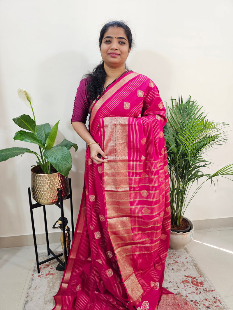 Semi Banarasi Georgette with Zari Woven Saree Border - Rani Pink