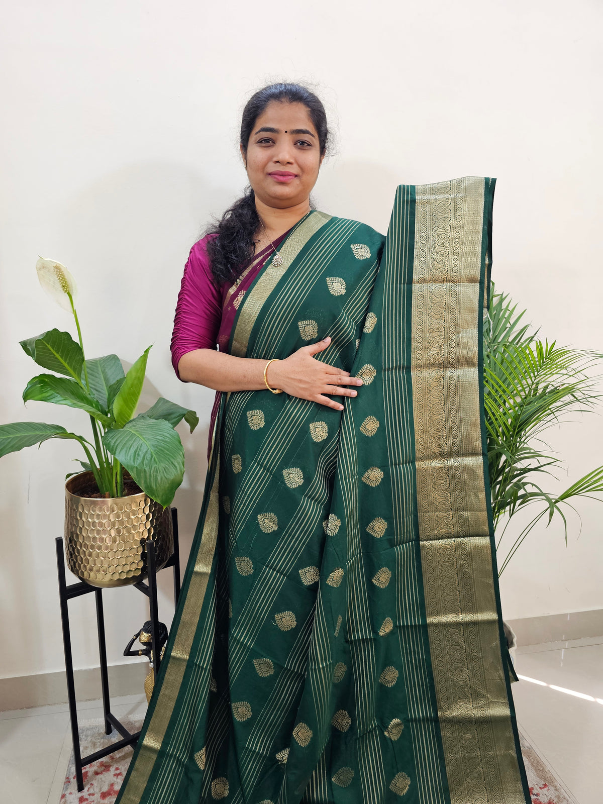 Semi Banarasi Georgette with Zari Woven Saree Border - Bottle Green