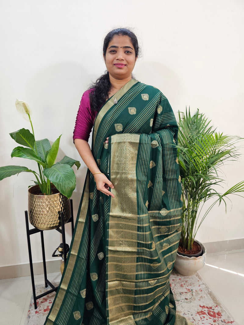 Semi Banarasi Georgette with Zari Woven Saree Border - Bottle Green