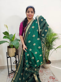 Semi Banarasi Georgette with Zari Woven Saree Border - Bottle Green