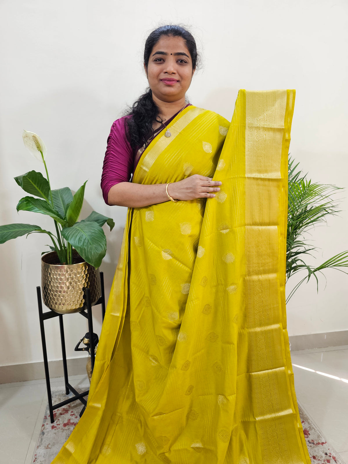 Semi Banarasi Georgette with Zari Woven Saree Border - Lime Yellow