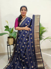 Semi Banarasi Georgette with Zari Woven Saree Border - Dark Blue