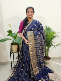 Semi Banarasi Georgette with Zari Woven Saree Border - Dark Blue