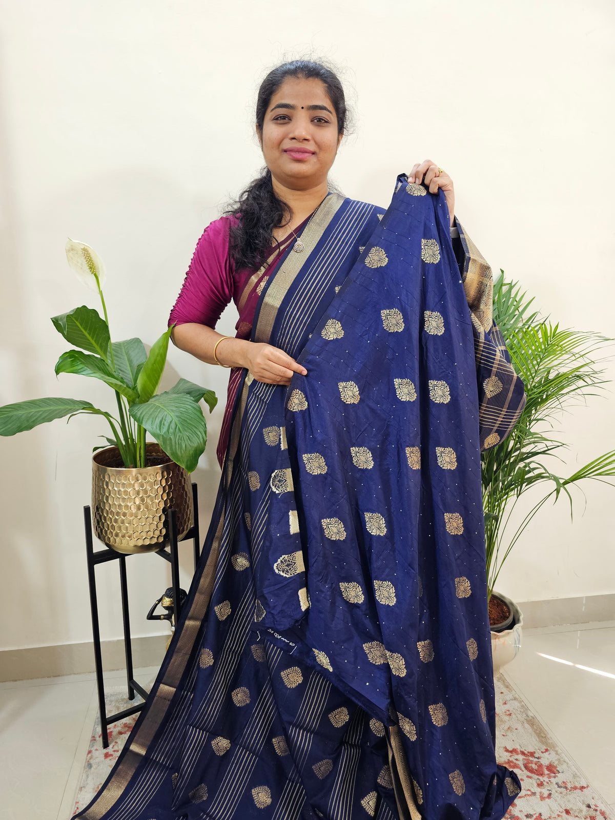 Semi Banarasi Georgette with Zari Woven Saree Border - Dark Blue