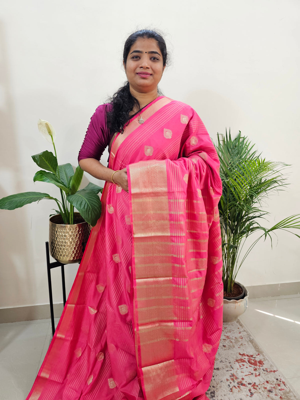 Semi Banarasi Georgette with Zari Woven Saree Border - Peachish Pink