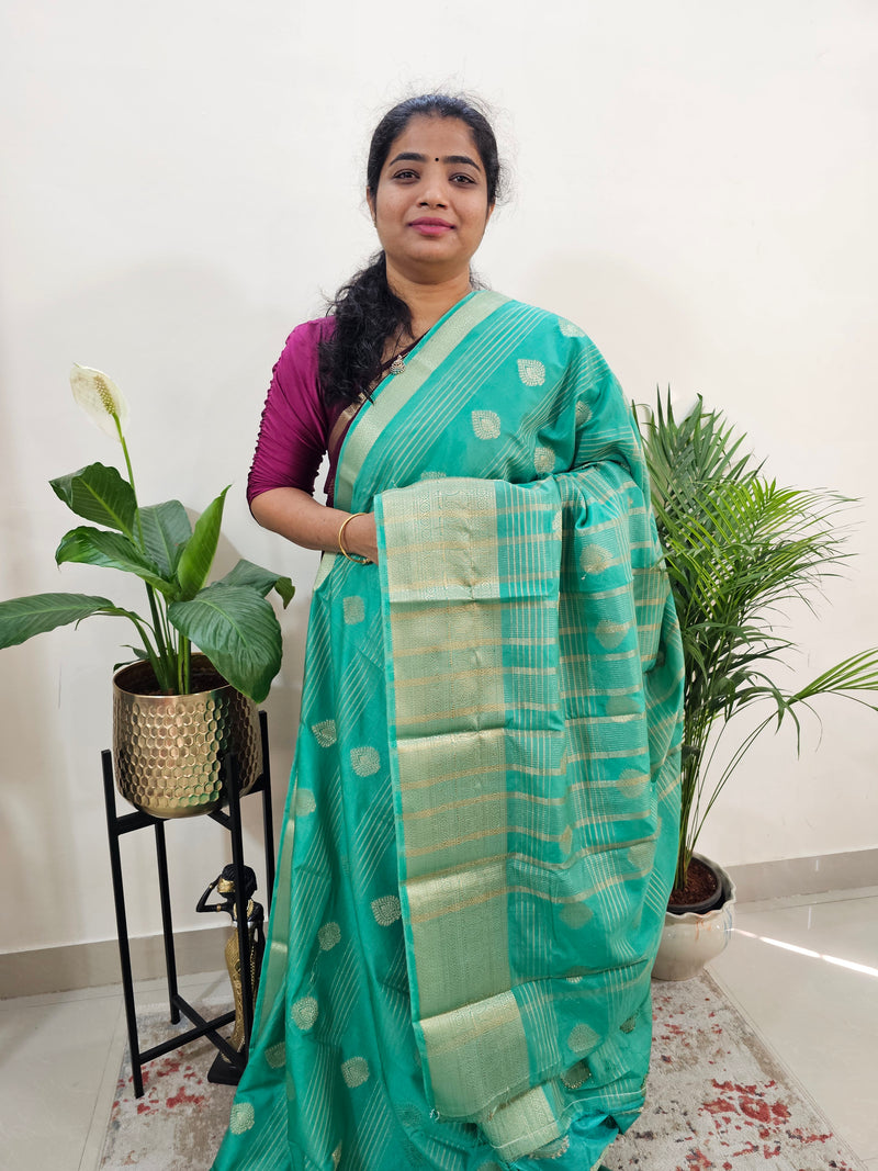 Semi Banarasi Georgette with Zari Woven Saree Border - Sea Green