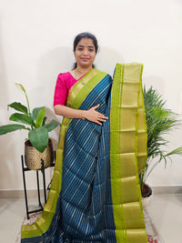 Semi Tussar Georgette with Zari Woven Saree Border - Peacock Green with Green