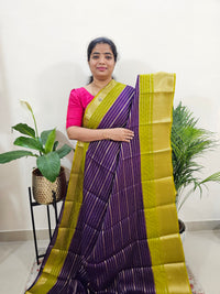 Semi Tussar Georgette with Zari Woven Saree Border - Purple with Green