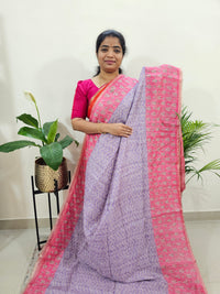 Semi Ghicha Digital Printed Saree - Lavender with Pink