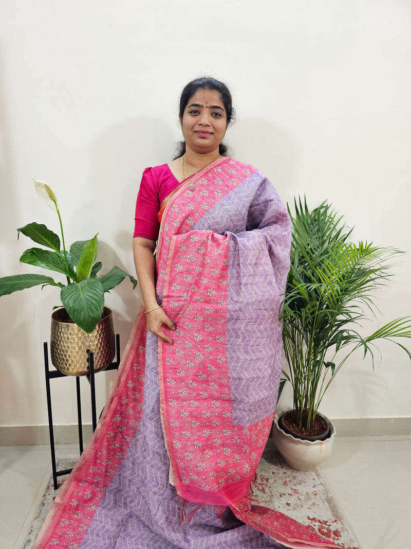 Semi Ghicha Digital Printed Saree - Lavender with Pink