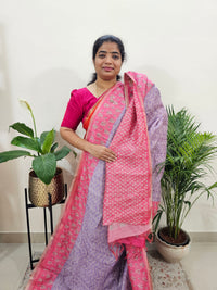 Semi Ghicha Digital Printed Saree - Lavender with Pink