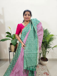 Semi Ghicha Digital Printed Saree - Purple with Green