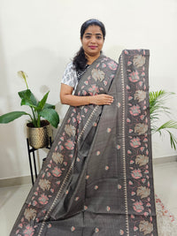 Semi Tussar with Striped Zari Weaving Saree - Grey