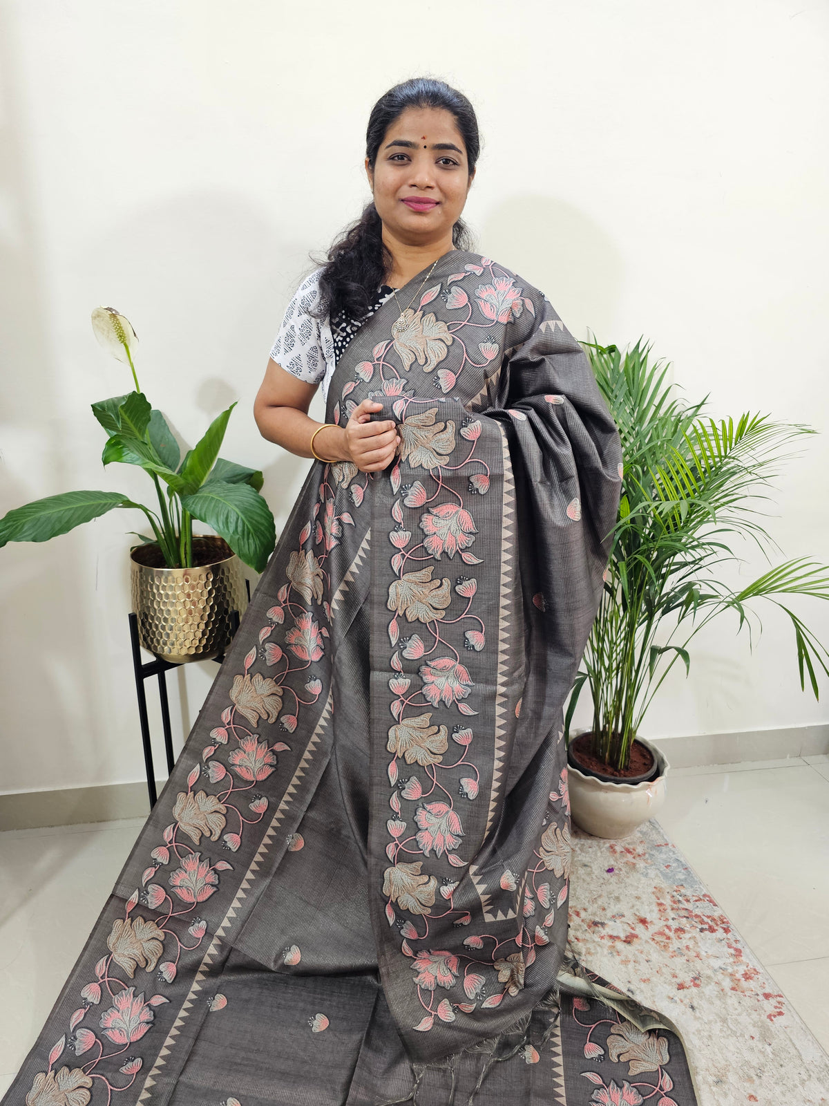 Semi Tussar with Striped Zari Weaving Saree - Grey