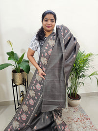 Semi Tussar with Striped Zari Weaving Saree - Grey