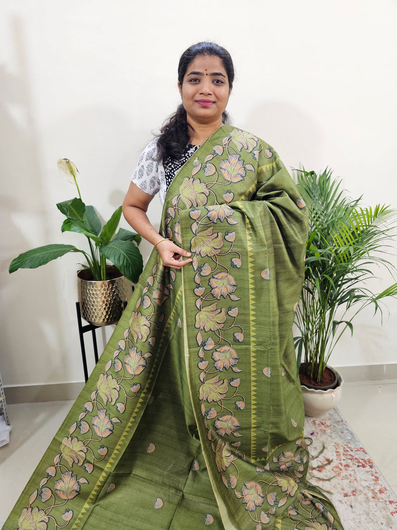 Semi Tussar with Striped Zari Weaving Saree - Green