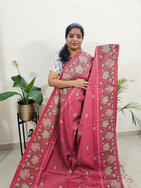 Semi Tussar with Striped Zari Weaving Saree - Pink