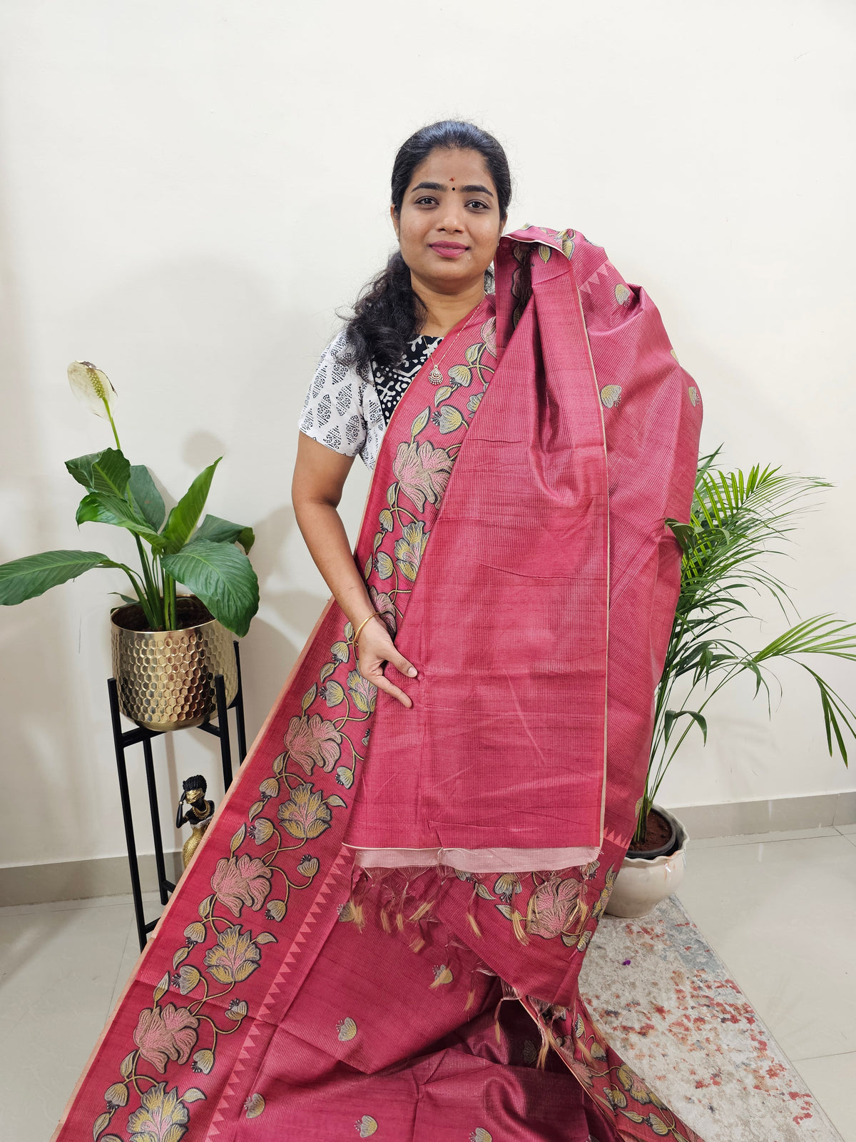 Semi Tussar with Striped Zari Weaving Saree - Pink