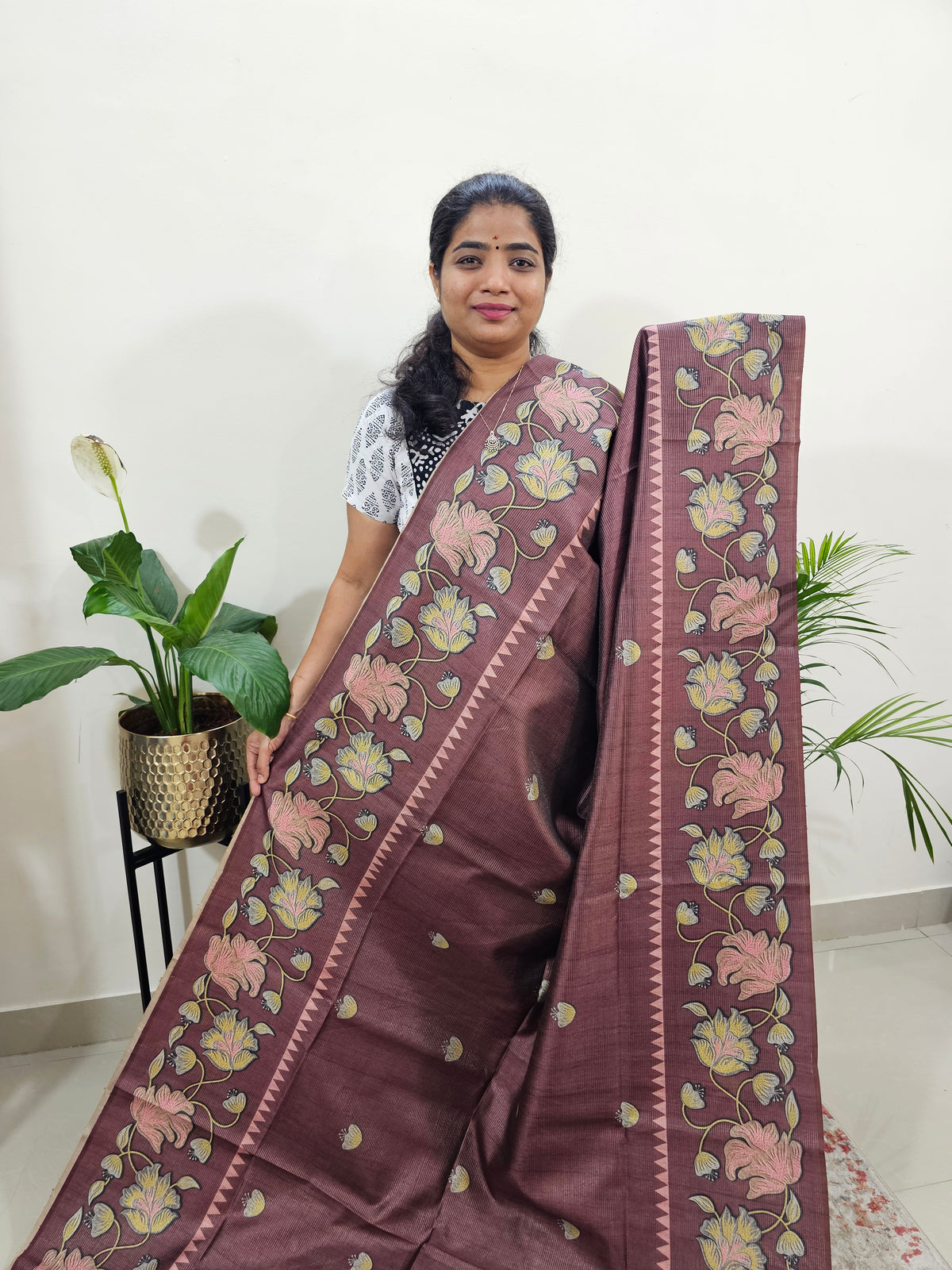 Semi Tussar with Striped Zari Weaving Saree - Dark Purple