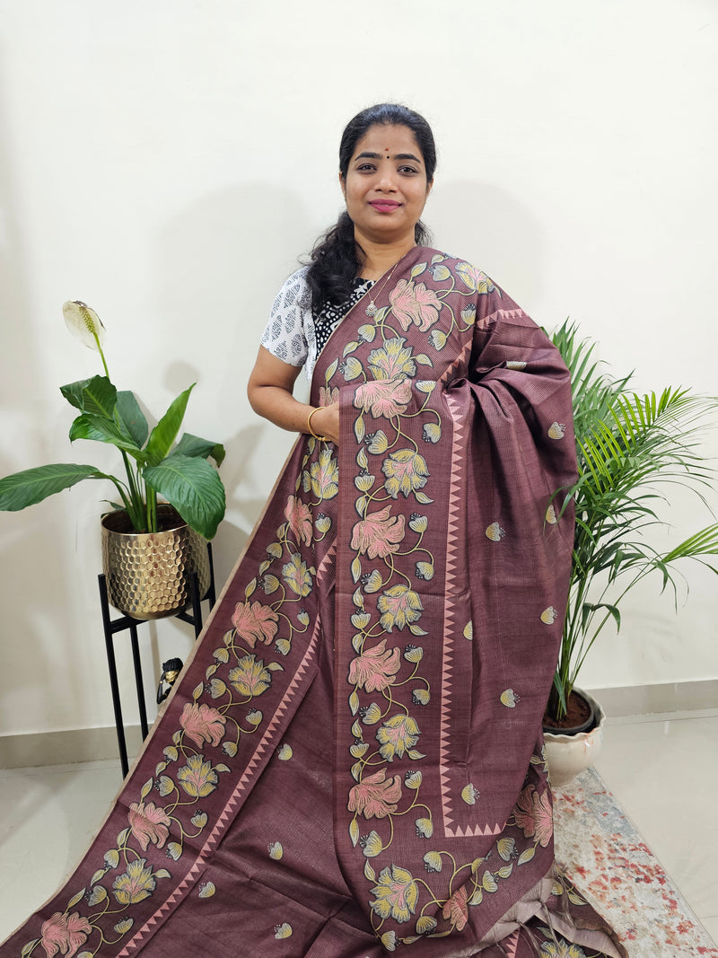 Semi Tussar with Striped Zari Weaving Saree - Dark Purple