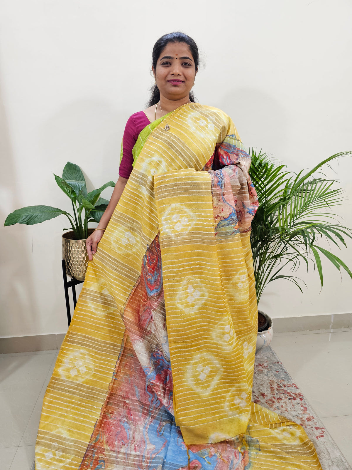 Bhagalpuri Silk Viscous with Digital Prints - Yellow