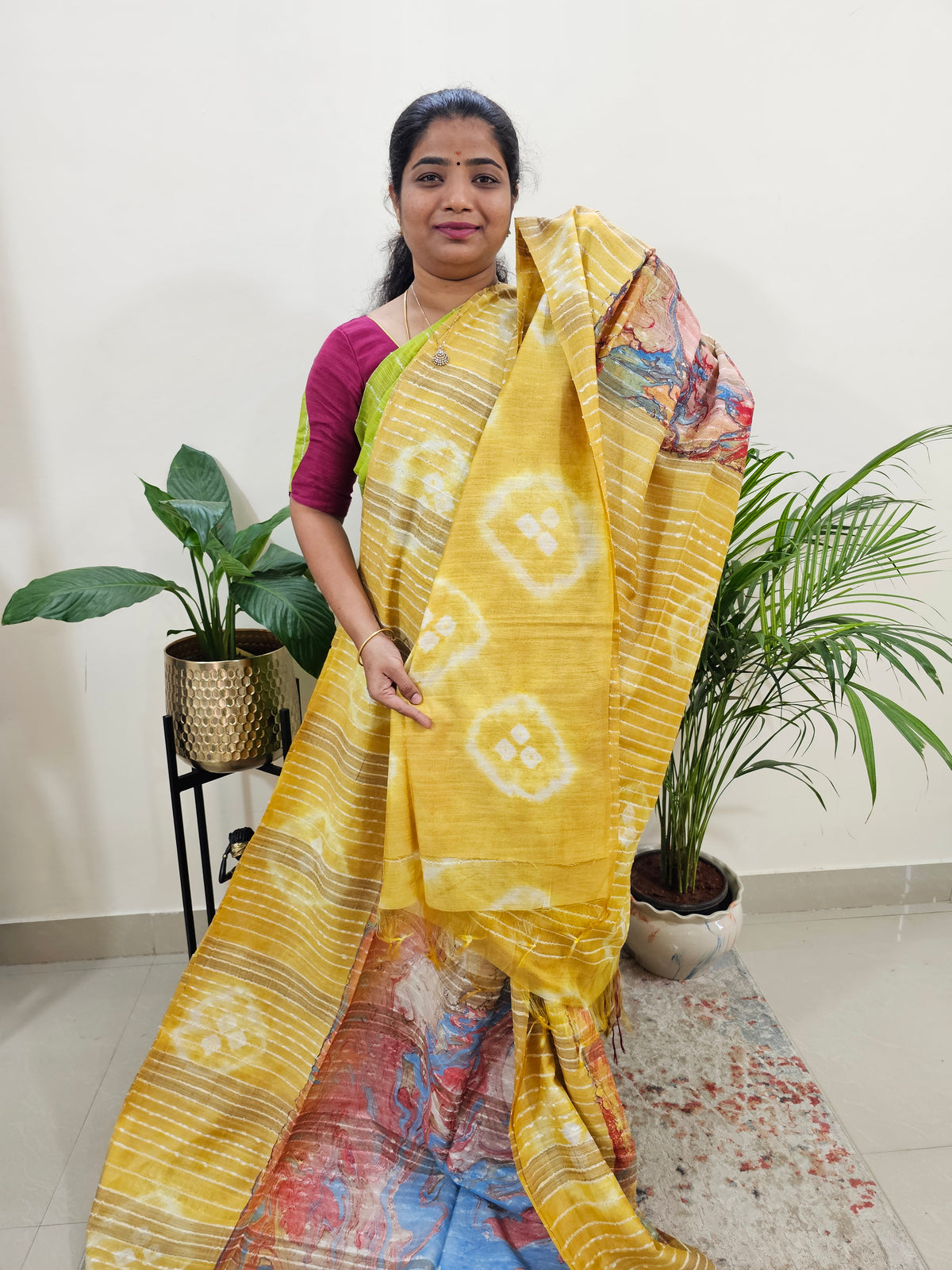 Bhagalpuri Silk Viscous with Digital Prints - Yellow