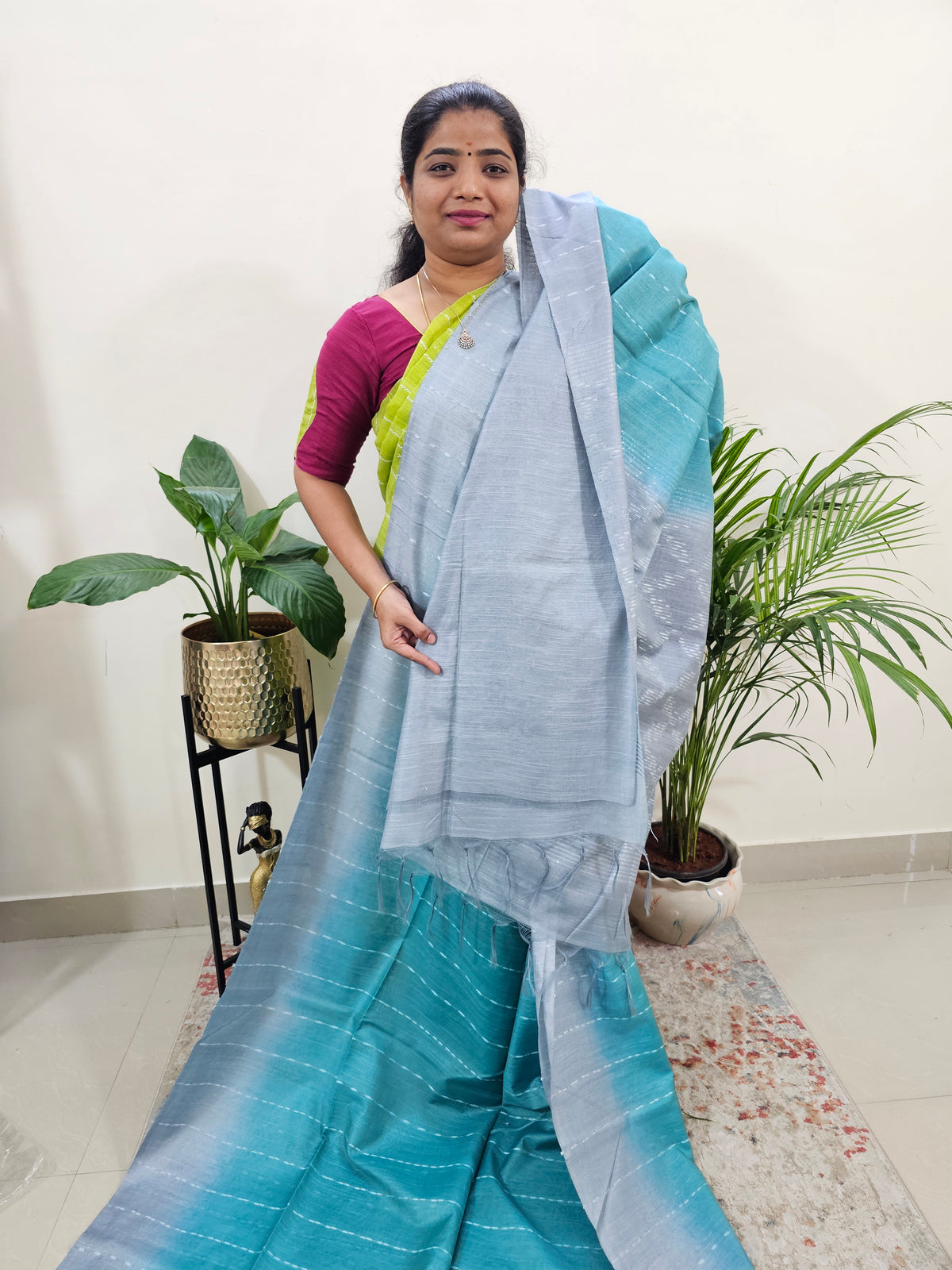 Bhagalpuri Silk Viscous - Blue with Grey