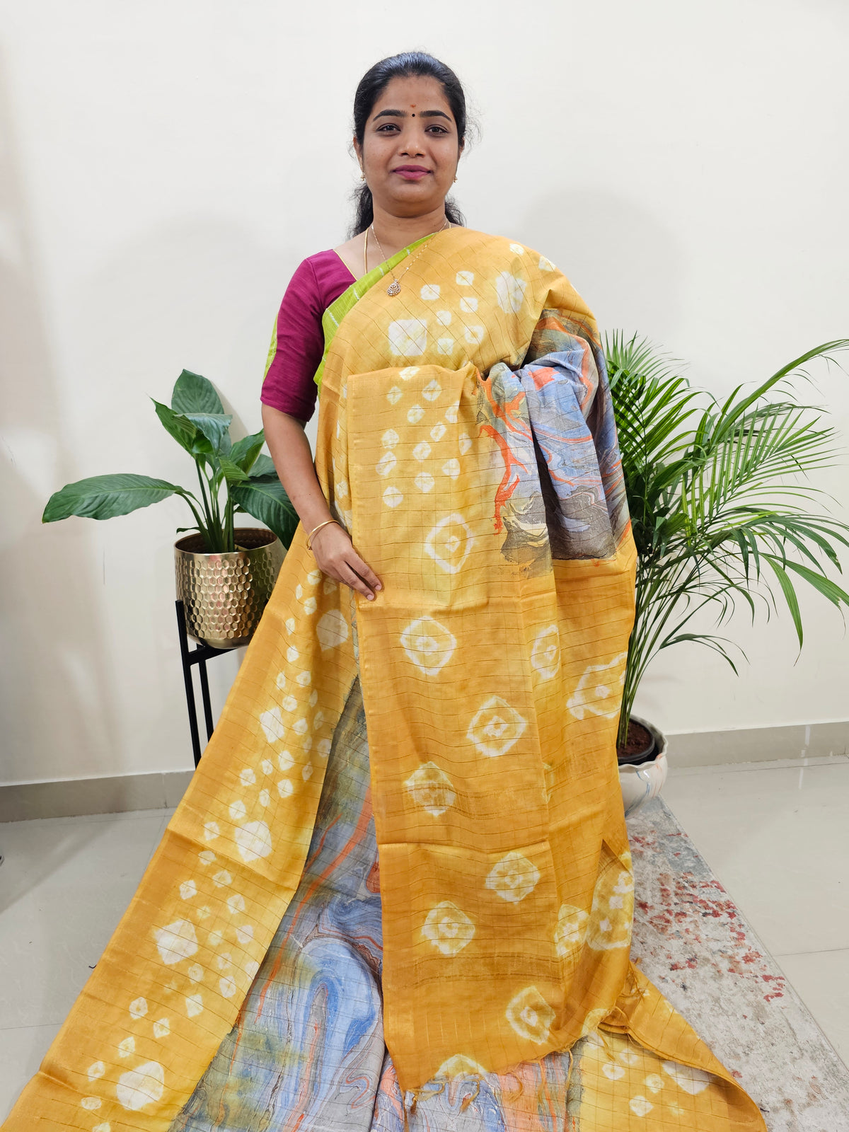 Bhagalpuri Silk Viscous with Digital Prints  - Mustard Yellow