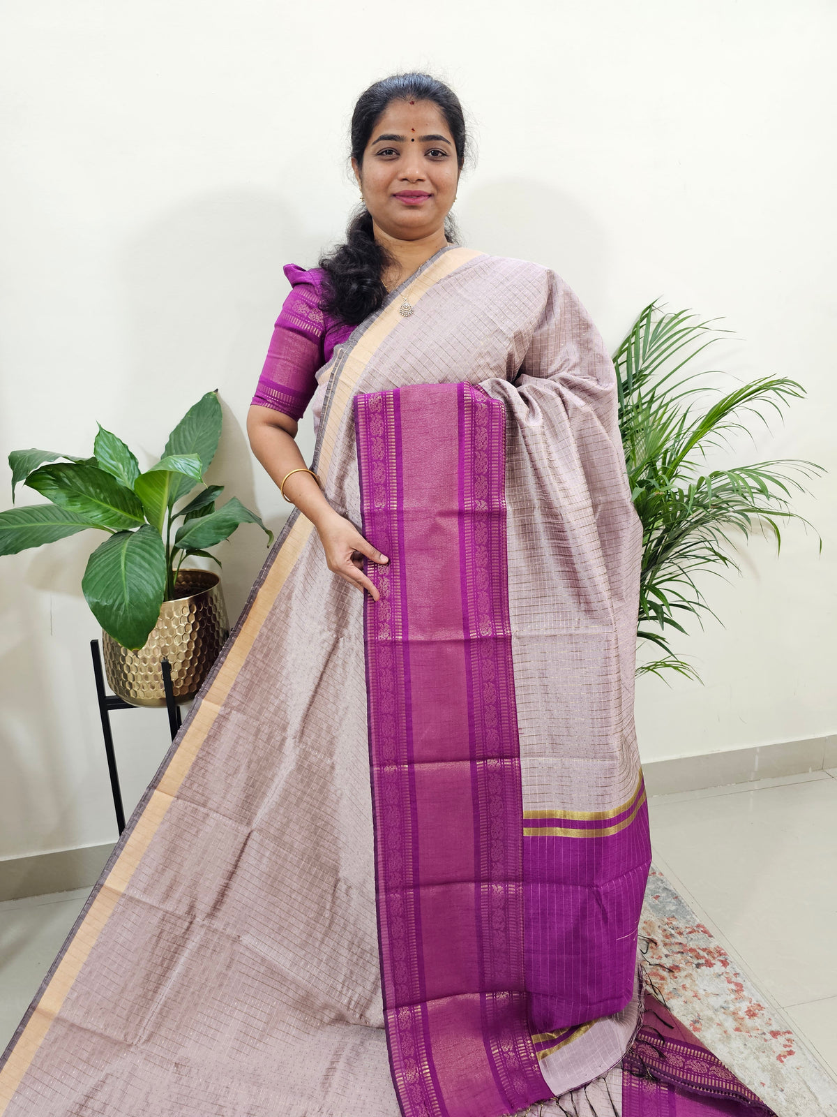 Raw Silk Saree - Pastel Onion Pink with Magenta Pink