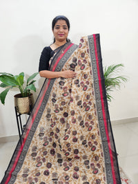 Premium  Super Net Kota Saree Cream with Black