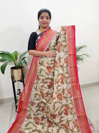 Premium  Super Net Kota Saree - Cream with Red