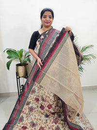 Premium  Super Net Kota Saree - Cream with Red