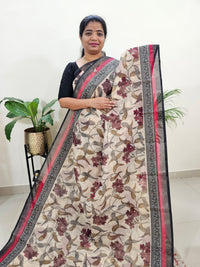 Premium  Super Net Kota Saree - Cream with Black