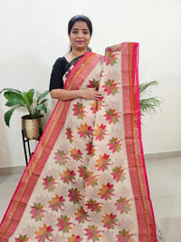 Premium  Super Net Kota Saree - Cream with Red