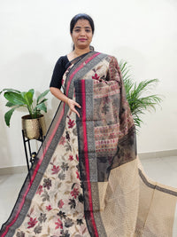 Premium  Super Net Kota Saree - Cream with Black