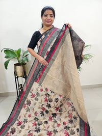 Premium  Super Net Kota Saree - Cream with Black