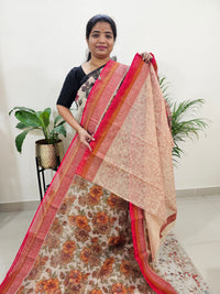 Premium  Super Net Kota Saree - Cream with Red