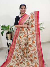 Premium  Super Net Kota Saree - Cream with Red