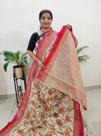 Premium  Super Net Kota Saree - Cream with Red