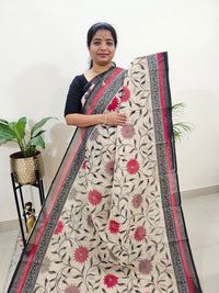 Premium  Super Net Kota Saree - Cream with Black