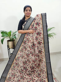 Premium  Super Net Kota Saree - Cream with Black