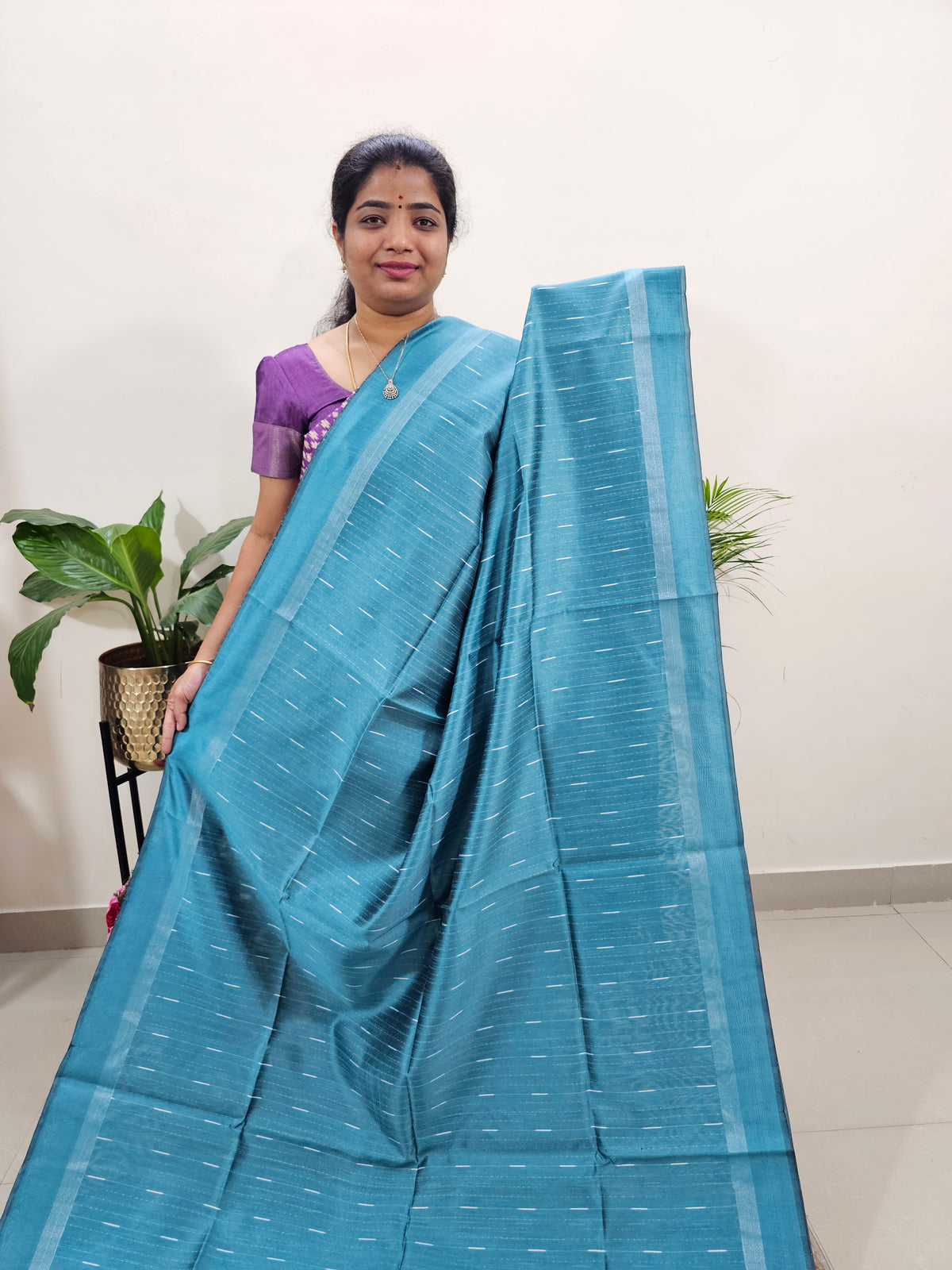 Premium Semi Raw Silk Saree - Blue